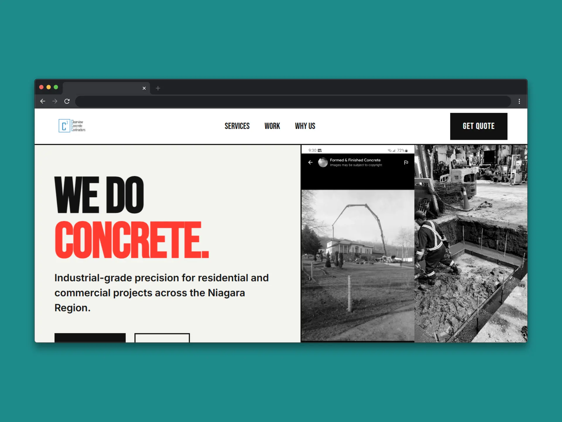 Clearview Concrete website designed by KevFromTown