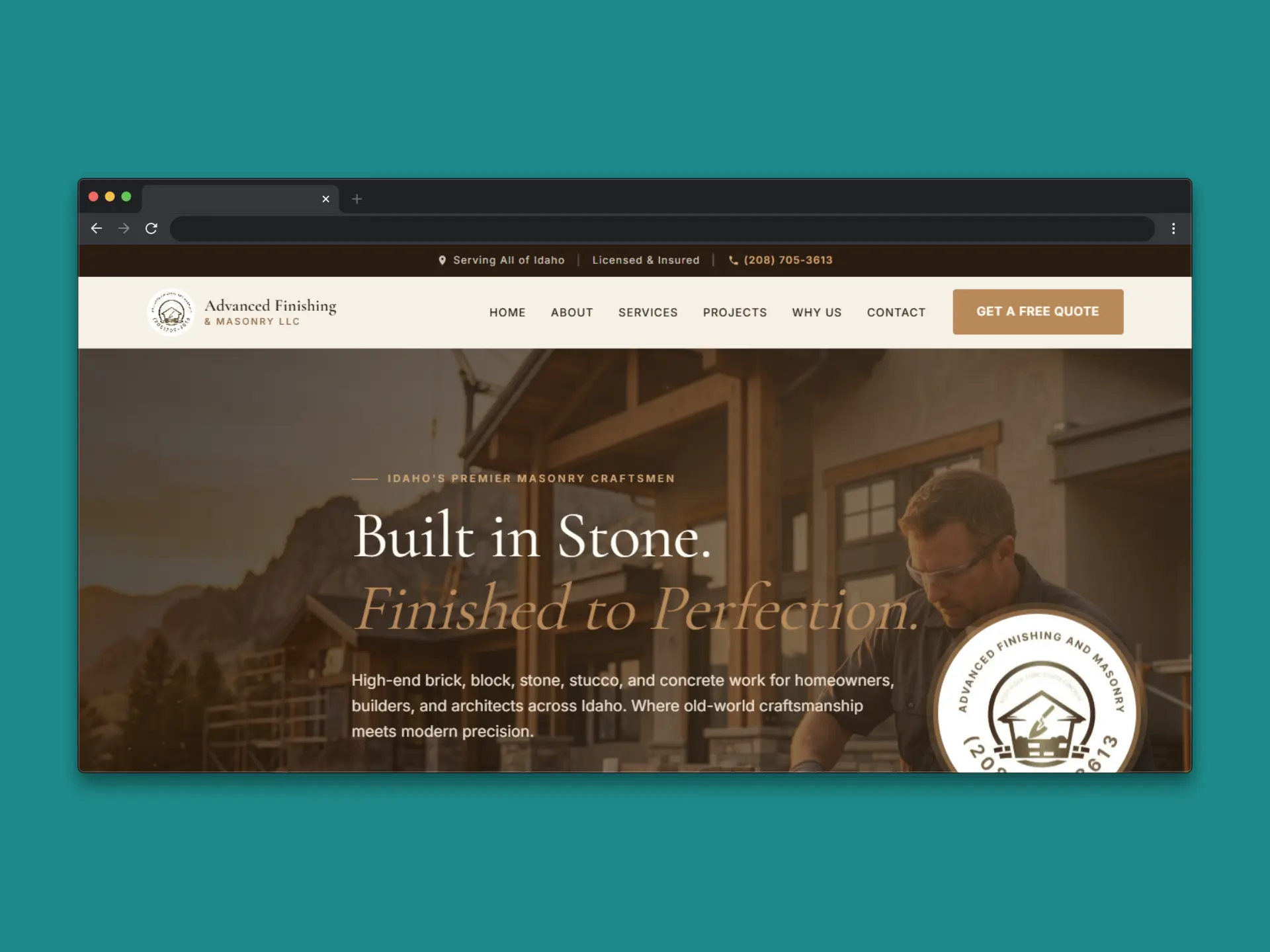 Advanced Finishing & Masonry website designed by KevFromTown